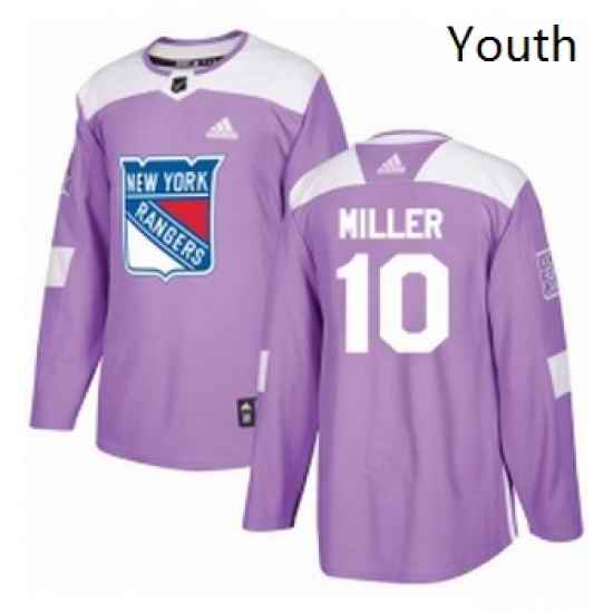 Youth Adidas New York Rangers 10 JT Miller Authentic Purple Fights Cancer Practice NHL Jersey